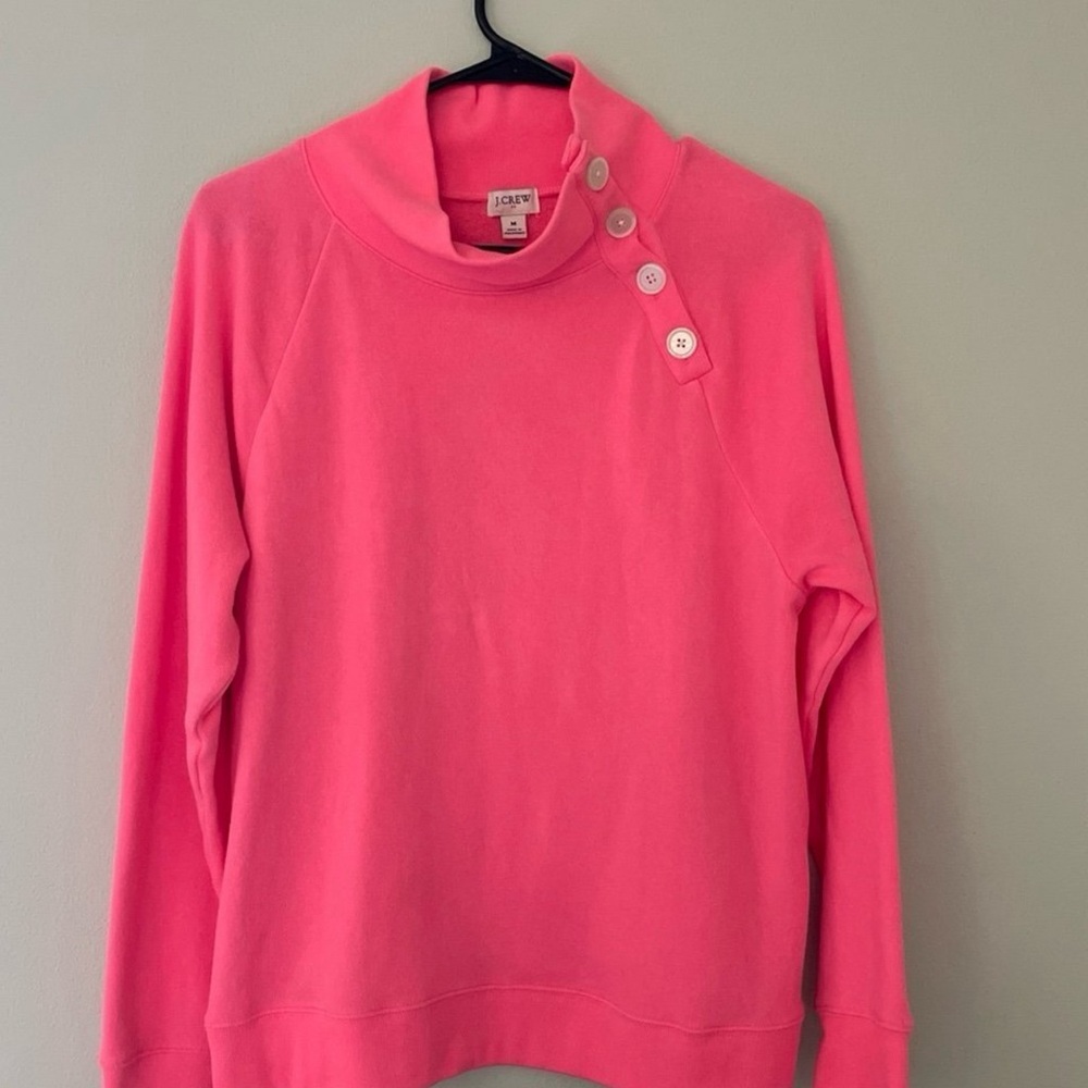 J Crew Hot Pink Wide Button Collar Pullover Sweatshirt (Medium)